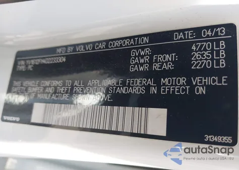 2013 Volvo S60 T5/T5 Platinum/T5 Premier/T5 Premier Plus z USA, uszkodzony, nr VIN YV1612FH4D2233304